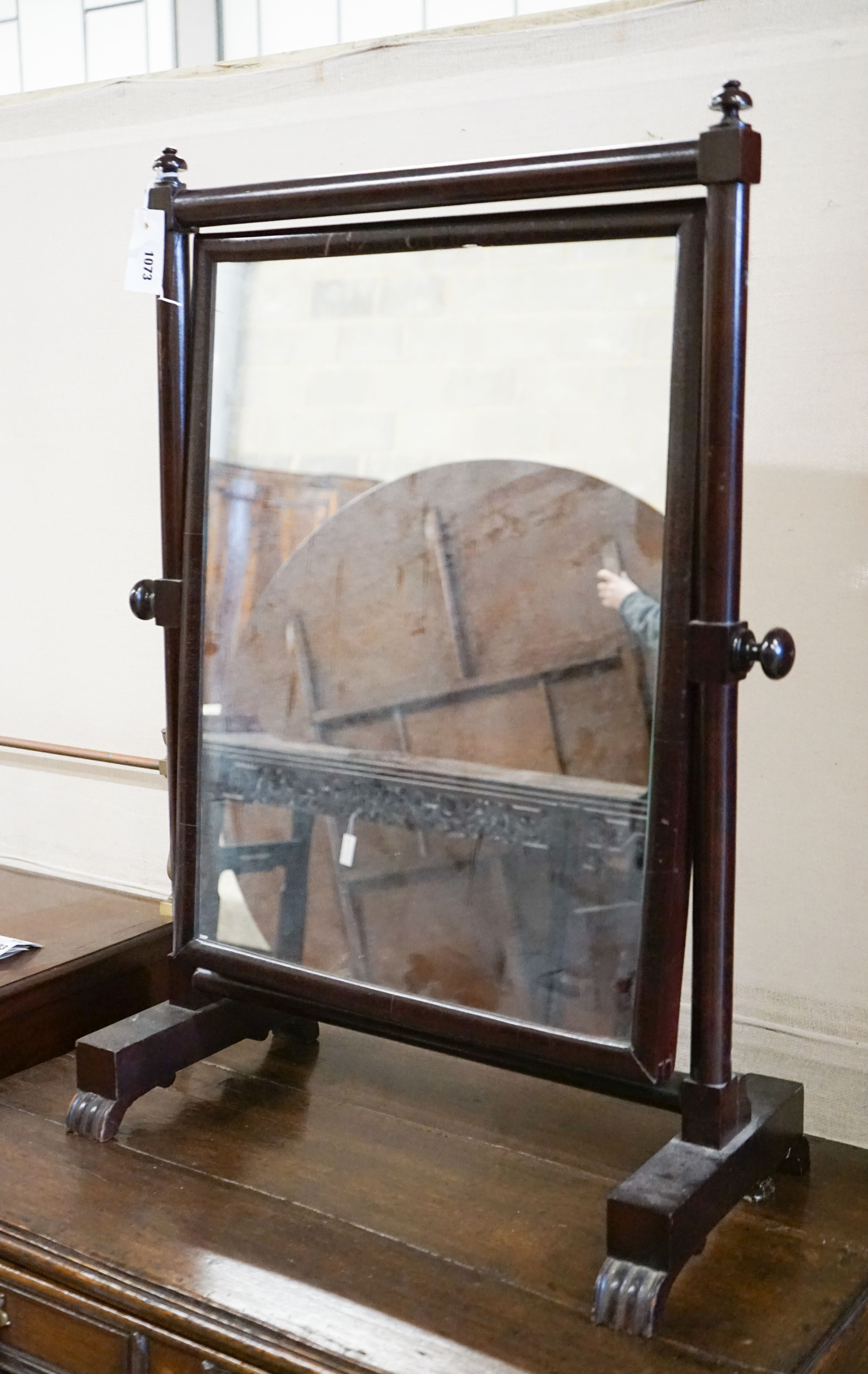 A Victorian mahogany toilet mirror, width 64cm, height 85cm